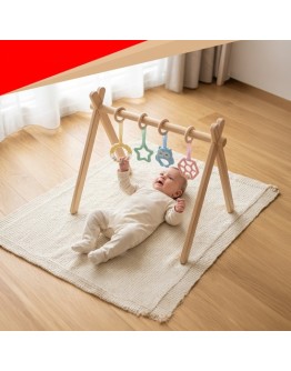 Бебешка гимнастическа играчка Kruzzel, дървена, образователна стойка 4 колела